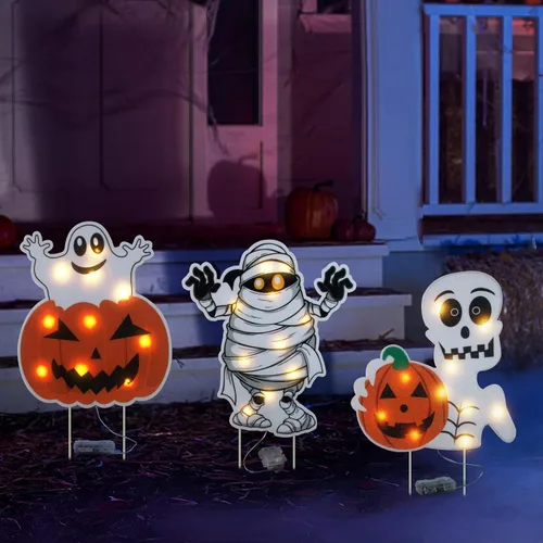 Miniatura 9 de 3 letreros de patio para accesorios de Halloween, estacas de calabaza, fantasma, monstruo, estacas para decoración de Halloween, decoración