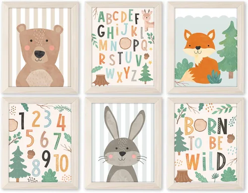 Miniatura 10 de Hadley Designs 6 decoraciones de pared de safari para guardería, decoración de guardería sin marco, decoraciones de selva para habitación de niños