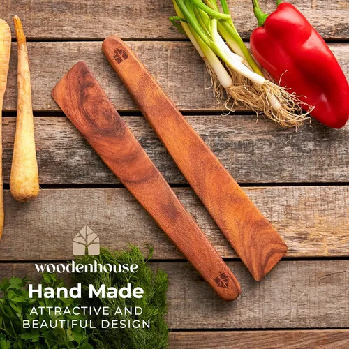 Miniatura 5 de Juego de espátula de madera para cocinar, espátula de teca de 2 a 12 pulgadas para sartén antiadherente, girador y aleta para rascador de hierro