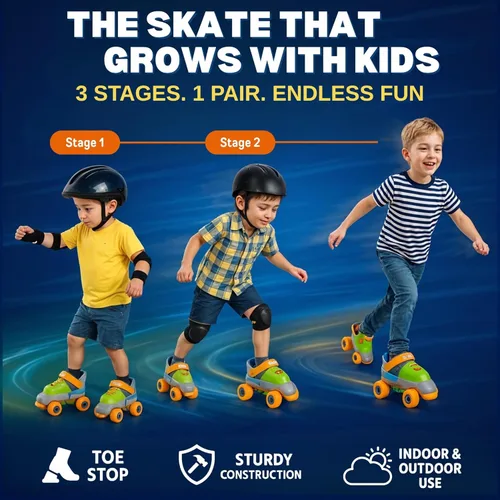 Miniatura 2 de Mis Primeros Patines - Patines en línea ajustables de entrenamiento fácil, patines de cuatro ruedas estilo cuádruple para principiantes, niños, Verde