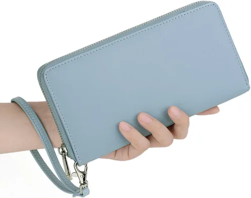 Miniatura 2 de UTO Cartera de cuero con cremallera alrededor de tarjetero organizador de pasaporte para damas con cartera de viaje con correa de muñeca