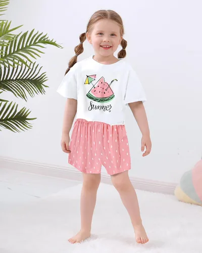 Miniatura 2 de YALLET Ropa de niña pequeña 2T 3T 4T 5T Niñas, manga corta impresión superior + pantalón 12, 18 24 meses, ropa de verano para bebé 1-5T