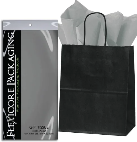 Miniatura 12 de Flexicore Packaging® Bolsas de regalo de papel kraft negro de 8 x 4.75 x 10.25 pulgadas + papel de seda de regalo (azul rey, 5 bolsas)