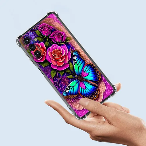 Miniatura 3 de Samsung Galaxy A14 5G - Funda para teléfono celular, diseño de flores de mariposa azul, a prueba de golpes, TPU con bordes elevados, compatible