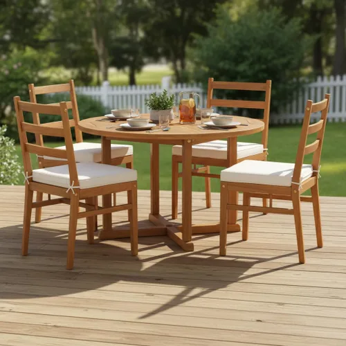 Miniatura 4 de Tangkula Juego de 4 sillas de patio de madera de acacia, sillas de comedor al aire libre con cojines de asiento acolchados, fundas lavables