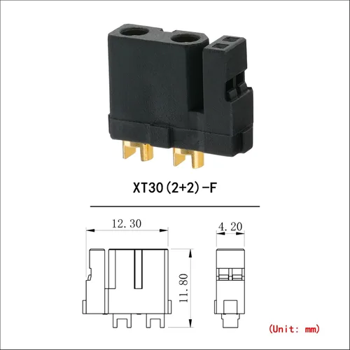 Miniatura 7 de ELFCULB 10 conectores hembra Amass XT30 (2+2), conectores de batería Drone FPV Lipo, chapados en oro para robots RC UAV (negro)
