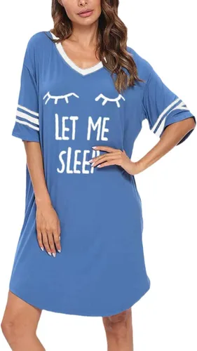 Miniatura 3 de Camisas de dormir para mujer, de manga corta, de algodón, con cuello en V, camisones de gran tamaño, lindo camisón estampado