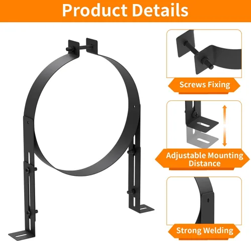 Miniatura 4 de Soporte de tubo de chimenea de 8 pulgadas, correa de pared de ventilación ajustable, colgador de tubo de estufa de acero inoxidable para tubos