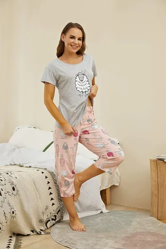 Miniatura 2 de PNAEONG - Conjunto de pijama casual para mujer, con camiseta y pantalones capri, con estampado divertido