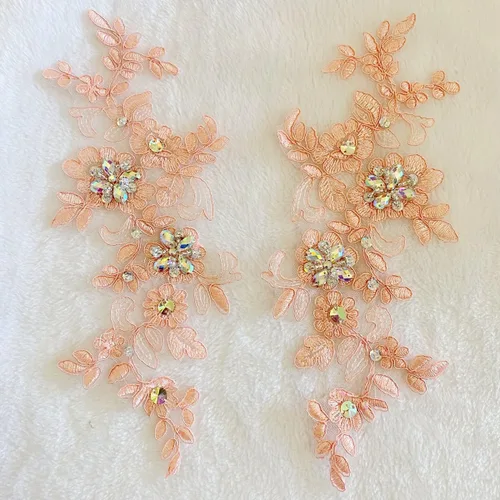 Miniatura 5 de Parches de tela de encaje fino bordados con diamantes de imitación bordados, decoración de vestido para coser en lentejuelas cuentas, accesorio