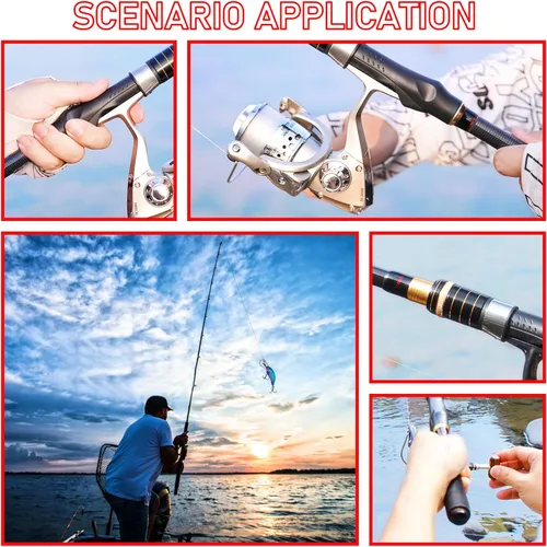 Miniatura 2 de Telescopic Fishing Rod Combo - 2PCS 6.9 7.89FT Collapsible Carbon Fiber Pole Set, Spinning Reel Lures Lines Kits with Carrier Bag for Travel 7.9 pies
