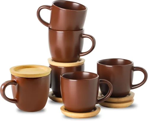 Miniatura 19 de HASENSE Juego de 6 tazas y platillos de espresso de 3 onzas, tazas Demitasse con asa para bebidas de café, café con leche, capuchino, café moca