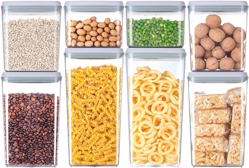 Juego de 8 recipientes herméticos de almacenamiento de alimentos con tapas, recipientes apilables para organización de despensa de cocina, ideal 9