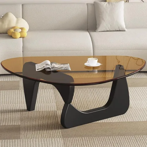 EASYSOUL Mesa de centro moderna de cristal, 32.68 pulgadas de profundidad x 22.44 pulgadas de ancho x 15.75 pulgadas de alto, mesas de té redondas