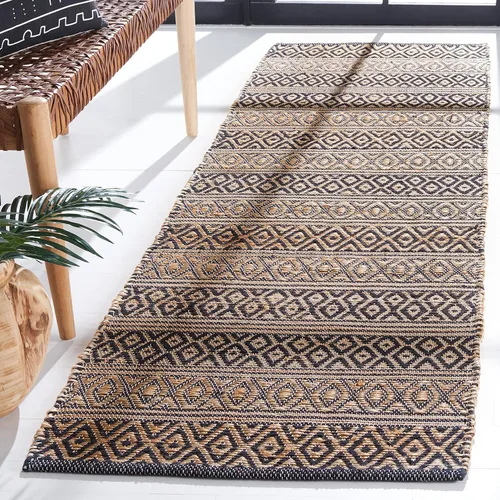 SAFAVIEH Natural Fiber Collection NF379Z - Alfombra de pasillo de 2 pies 3 pulgadas x 8 pies, color negro y natural, tejido plano, diseño geométrico