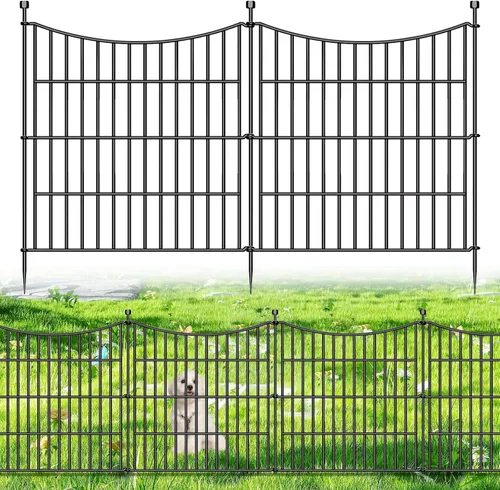 5 paneles de valla para perros sin excavación al aire libre para patio, 24 pulgadas (alto) x 10 pies (largo), valla decorativa alta de jardín
