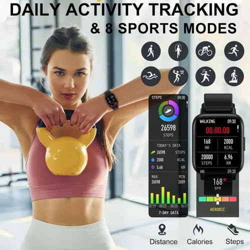 Miniatura 5 de Reloj inteligente para mujer (respuesta/hacer llamadas) 1.7 pulgadas pantalla táctil rastreador de fitness con paso de calorías reloj digital