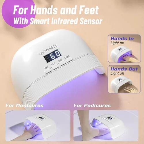 Miniatura 5 de LadyMisty Lámpara de uñas UV, secado rápido, luz UV para uñas de gel con 30 cuentas de lámpara dual, 4 temporizadores, pantalla LCD, luz LED de bajo
