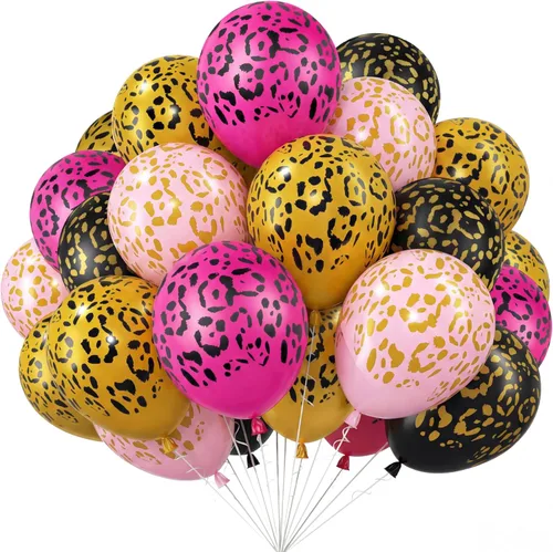Miniatura 18 de Gejoy 36 globos dorados con estampado de guepardo de 12 pulgadas, globos con estampado de leopardo, safari, selva, animales, decoraciones de látex