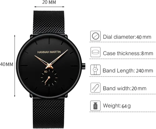 Miniatura 5 de Reloj de pulsera ultrafino negro para hombre, vestido impermeable de moda, correa de acero inoxidable