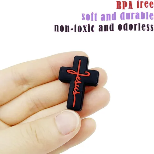 Miniatura 2 de 12 cuentas de cruz de silicona, cuentas focales, mezcla de colores, cuentas focales en forma de cruz para bolígrafos, llavero, hacer pulseras