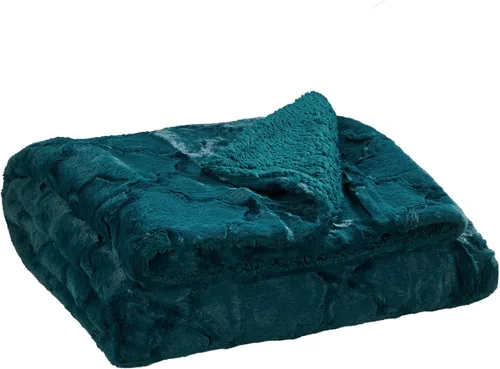 BOON Brushed cobija de piel sintética con refuerzo de sherpa, 50 x 60 pulgadas y 60 x 80 pulgadas, Poliéster & Mezcla de poliéster, Dark Teal, 50" x