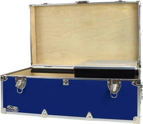 Miniatura 10 de C&N Footlockers - Baúl Happy Camper de tamaño completo con bandeja - Tronco de campamento de verano #1 - Fabricado en los Estados Unidos - Azul/claro