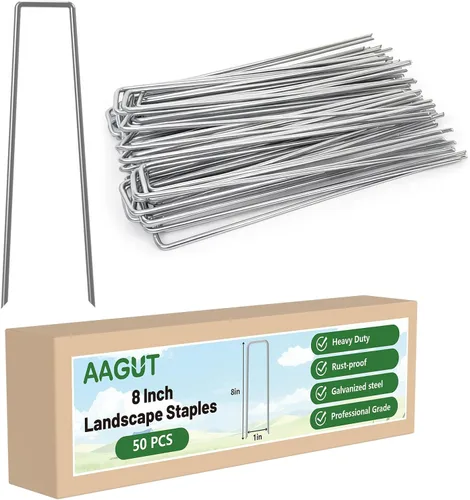 Miniatura 12 de AAGUT Paquete de 50 grapas galvanizadas de 12 pulgadas para jardín, grapas en forma de U, grapas de jardinería para anclaje de césped, tubería
