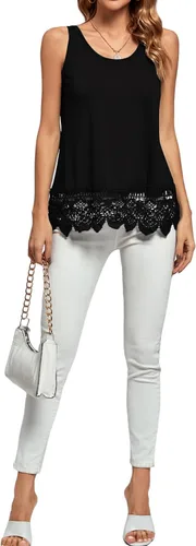 Miniatura 6 de LYANER Blusa sin mangas con dobladillo de encaje para mujer, cuello barco, sin mangas, con corte holgado
