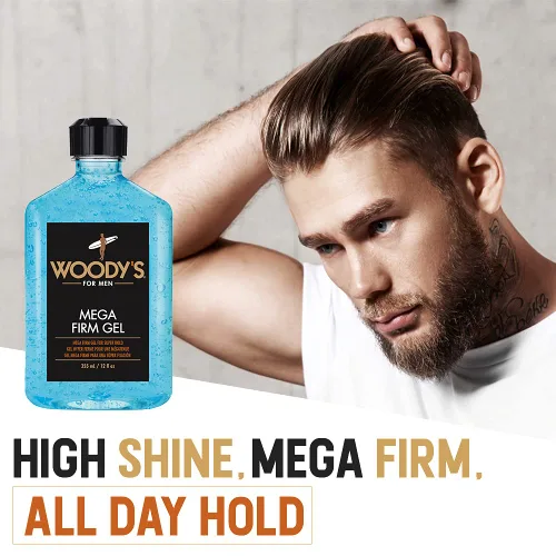 Miniatura 3 de Woody's Gel para el cabello Mega Firm para hombres, fijación fuerte, sin alcohol, sin escamas, gel para el cabello de los hombres para un