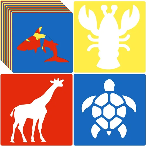 24 plantillas para niños de 3 a 5 años, coloridos animales grandes para dibujar en la pared, decoración del hogar, 8 x 8 pulgadas (estilo clásico)