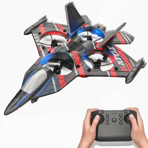 Miniatura 7 de BEZGAR Drones para niños Avión RC de 2.4GHZ, avión de control remoto, helicóptero RC, juguete de avión de combate con voltereta de 360°, juguetes