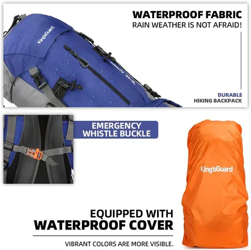 Miniatura 6 de Mochila de 70 L para Camping, Senderismo, Escalada al Aire Libre con Funda Impermeable para Lluvia Azul (deepblue)
