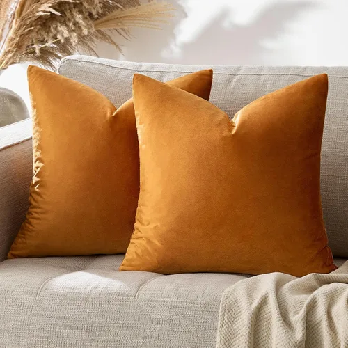 Miniatura 26 de GIGIZAZA Fundas de Almohadas Decorativas de Terciopelo Dorado, Fundas de Almohadas de 18x18 para Sofá, Sillón y Cama, Paquete de 2 Fundas de Cojines