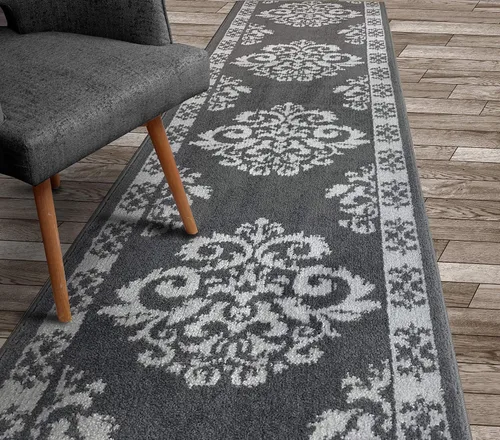 Miniatura 9 de Alfombra de pasillo de longitud personalizada, antideslizante, 26 pulgadas de ancho x tu elección de longitud, azul damasco, 26 pulgadas x 3 pies