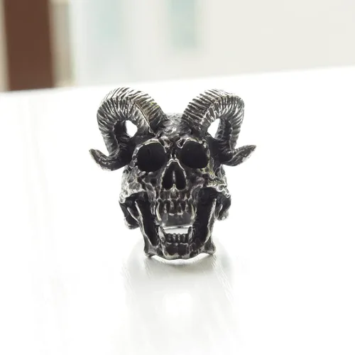 Miniatura 4 de ZMY Home Demon Head Skull Ring Big Horned Stainless Steel Biker Jewelry Ring Men