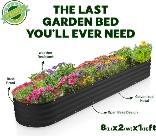 Miniatura 5 de Plant & Plot Camas de jardín elevadas galvanizadas para exteriores/ 8 x 2 × 1 pie Plantador elevado Camas elevadas para jardinería, verduras