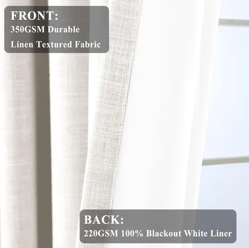 Miniatura 4 de Fcosie Cortinas opacas de lino 100 % opacas de 50 pulgadas de ancho x 63 pulgadas de largo, paneles de cortina con ojales para sala de estar