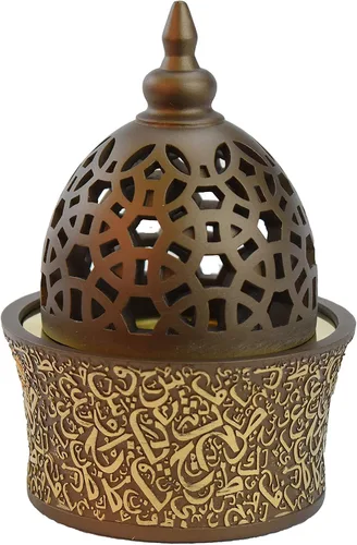 Miniatura 4 de Quemador de incienso de resina cerrada estilo caligrafía, 8 pulgadas, bandeja de metal beige, quemador árabe para yoga, aromaterapia, hogar, oficina