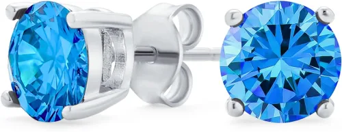1Ct redondo zirconia cúbico brillante corte solitario AAA CZ Stud Pendientes para las mujeres plata de ley Nacimiento Mes Colores 7MM