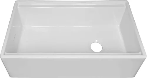 Miniatura 2 de Whitehaus Collection Juego de fregadero reversible de arcilla refractaria de un solo tazón con un delantal frontal liso, tabla de cortar de madera
