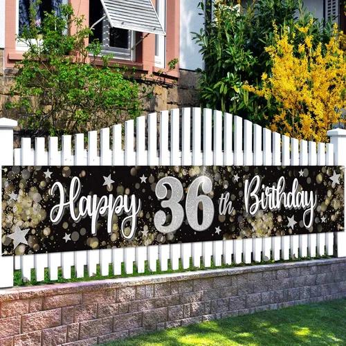 Miniatura 27 de Decoraciones de feliz cumpleaños número 10, globo de estrella de ensueño negro y plateado grande cartel colgante de cumpleaños, suministros