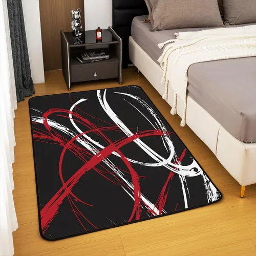 Miniatura 4 de Alfombra decorativa de color rojo y gris, negro, blanco, para niños, moderna, abstracta, geométrica, de 3 x 5 pies, para mujeres y hombres, alfombra