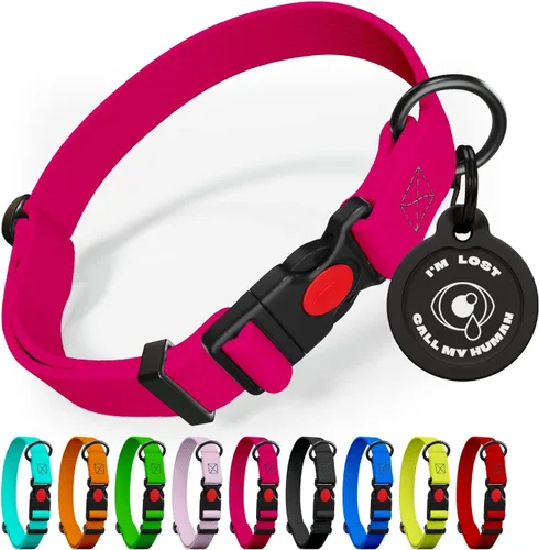 Miniatura 10 de Collar de perro ajustable con código QR identificación adjunta, fabricado en Estados Unidos, collar de perro resistente al agua con hebilla de Azul