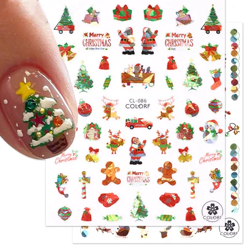 Miniatura 11 de Calcomanías de arte de uñas de Navidad, diseño de copos de nieve dorados, decoración de uñas, Papá Noel, árbol de Navidad, pan de jengibre, hombre