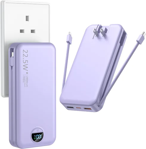 Miniatura 12 de Ffnpua Cargador portátil con enchufe de pared, batería externa de 20000 mAh con USB C de carga rápida, paquete de batería externa con cables
