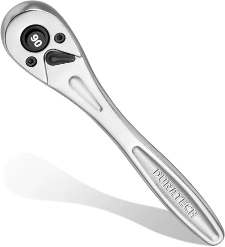 DURATECH Mango de trinquete de 1/4, llave de enchufe de 90 dientes, llave de trinquete reversible, liberación rápida