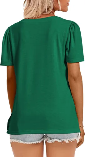 Miniatura 39 de JomeDesign - Camisetas casuales de verano para mujer, manga corta, cuello redondo, manga abullonada