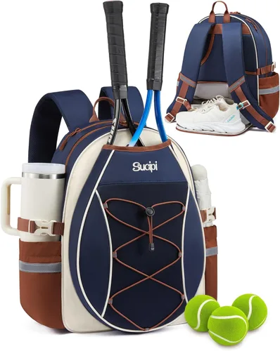 Miniatura 25 de Mochila de tenis Sucipi, mochila de tenis acolchada con bandolera cruzada, bolsas para raquetas de tenis resistentes al agua para mujeres y hombres