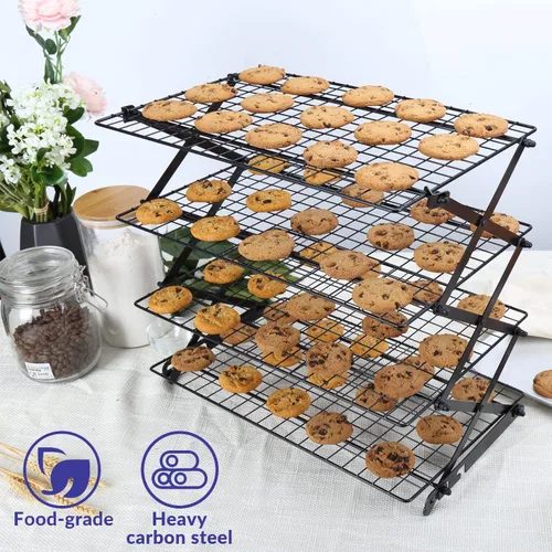 Miniatura 6 de Geesta Estante de enfriamiento plegable mejorado de 2/3/4 niveles con diseño ajustable de 3 ajustes, apilable para cocinar y hornear estantes